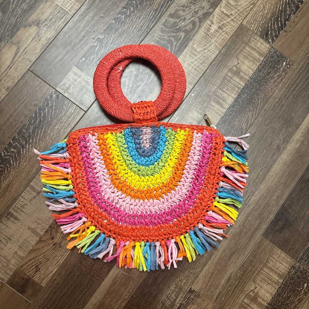 SHEIN rainbow straw bag